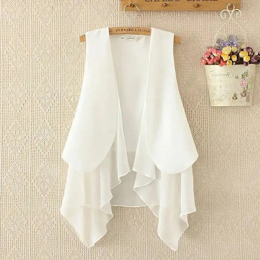 New Fashion Summer Women Chiffon Vest Outerwear Korean Irregular All-Matched Thin Sleeveless Jacket Female Waistcoat  Tops