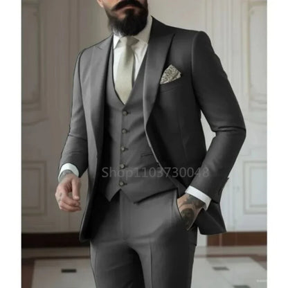Men's Business Casual Slim-fit Solid Color Blazer Vest Pants Set Outdoor Trendy Wedding Host Formal Wear Terno De Caval