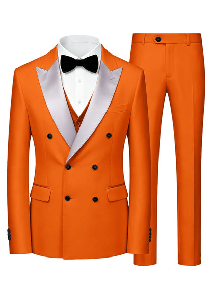 Men's Double Breasted 3 Piece Suit – Slim Fit Tuxedo Set for Weddings & Formal Events
