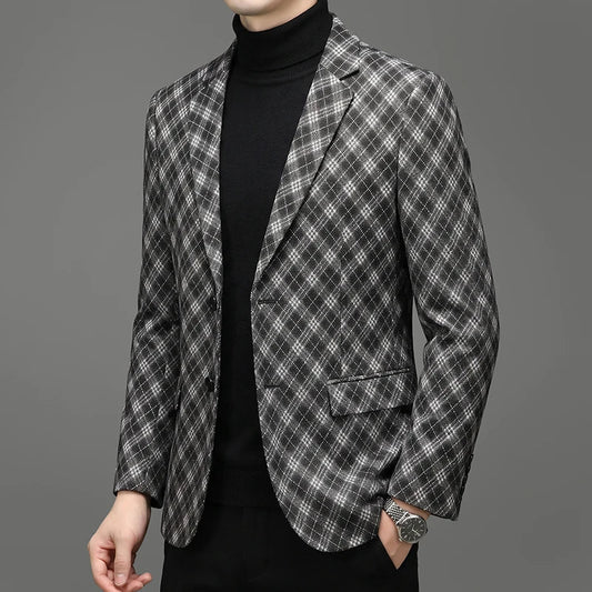Men's Smart Casual Blazer Single-Breasted Polyester Suit Jacket for Spring Autumn