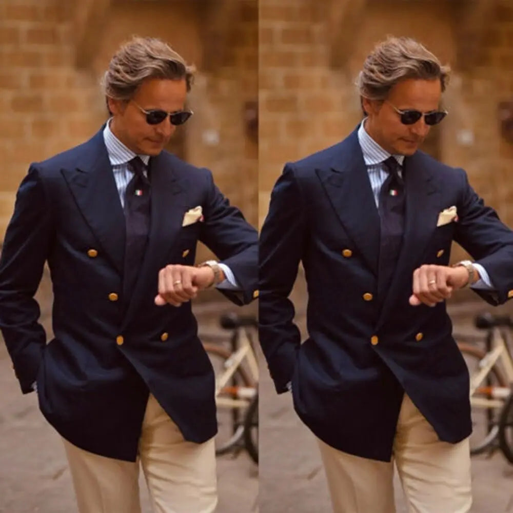 Slim Fit Suit Jacket For Men Double Breasted Peak Lapel One Piece Wedding Blazer Groom Business Male Formal Party Prom Coat Top