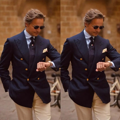 Slim Fit Suit Jacket For Men Double Breasted Peak Lapel One Piece Wedding Blazer Groom Business Male Formal Party Prom Coat Top