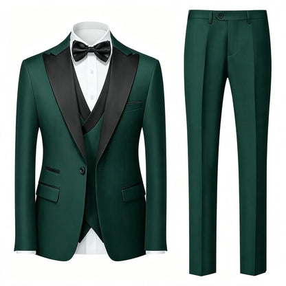 Men's Suit 3 Pieces Set Slim Fit Business Leisure Banquet Wedding Groom Dress Jacket Vest with Pants