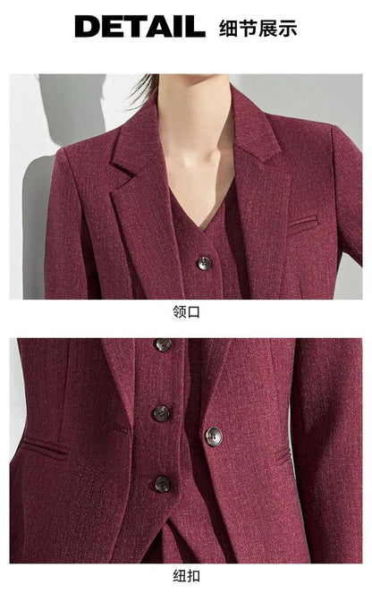 Formal Office Lady Slim Fit 2 Piece Suits Autumn Dark Brown Single Button Blazer And Pants Elegant Business Female Work Wear