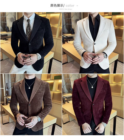 2025 Autumn Winter Velvet Suit Jacket Men Casual Business Blazers Wedding Groom Social Banquet Party Formal Blazer Men Clothing