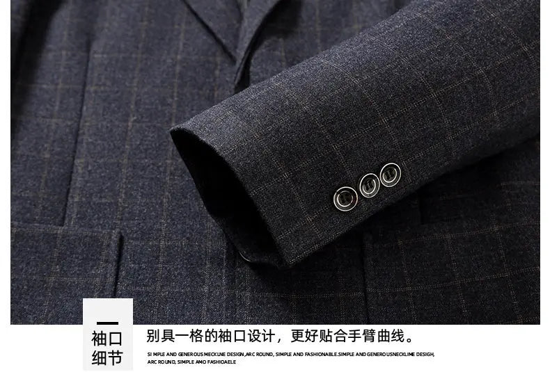 Men's Smart Casual Blazer Single Breasted Checkered Suit Jacket