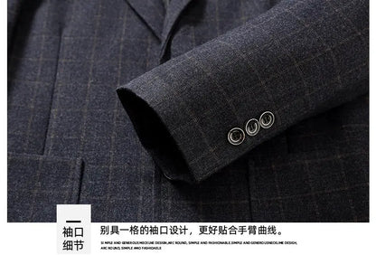 Men's Smart Casual Blazer Single Breasted Checkered Suit Jacket