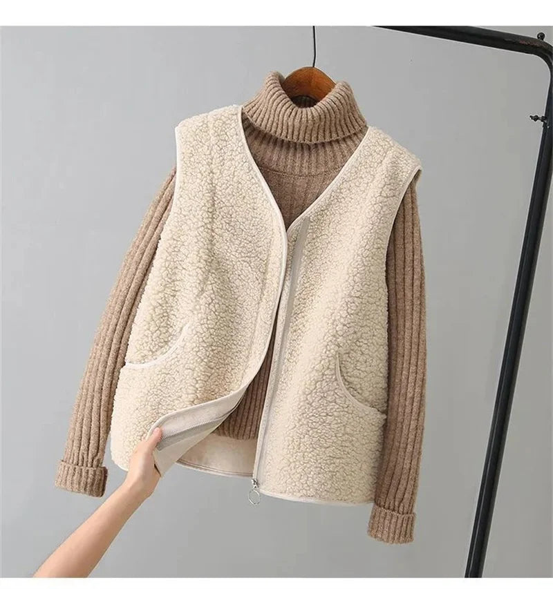 Women Fashion Large Size 4XL Vest Tops Coat Korean Female Waistcoat Jackets Autumn Winter Ladies Lamb Wool Sleeveless Outerwear