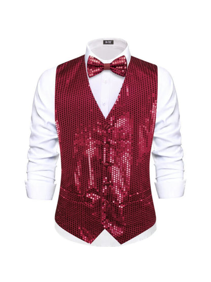Men's Sequin Vest – Sleeveless Single Breasted Formal Waistcoat for Weddings & Events