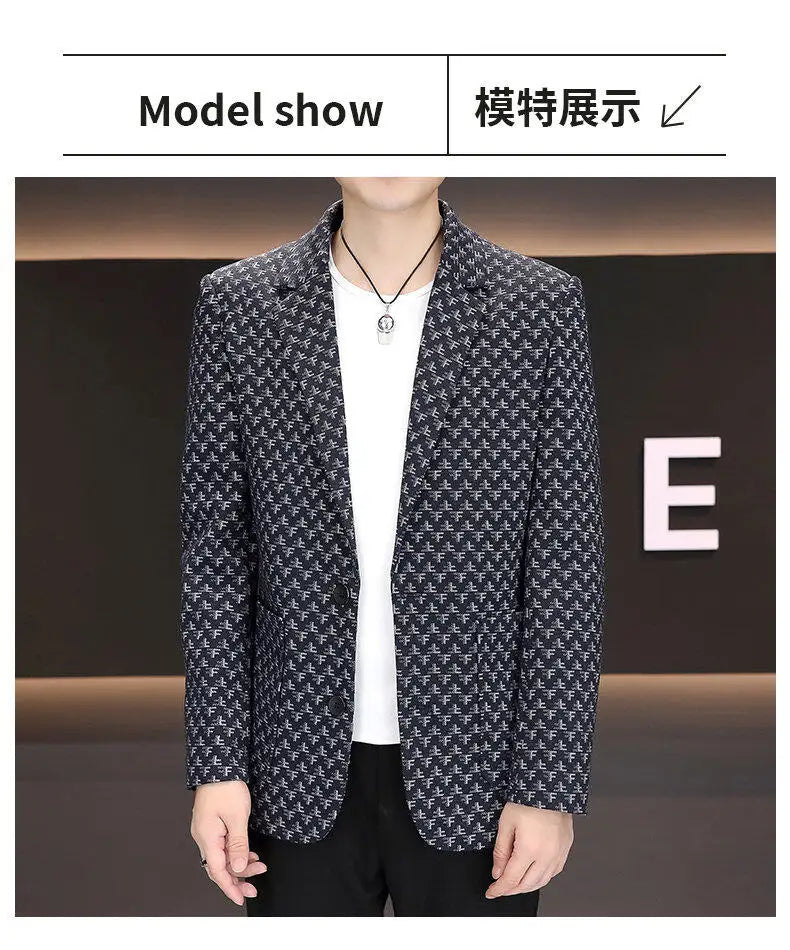2025 Spring Autumn Letter Printed Suit Jackets Men Korean Fashion Slim Fit Blazer Masculino Casual Business Social Dress Coats
