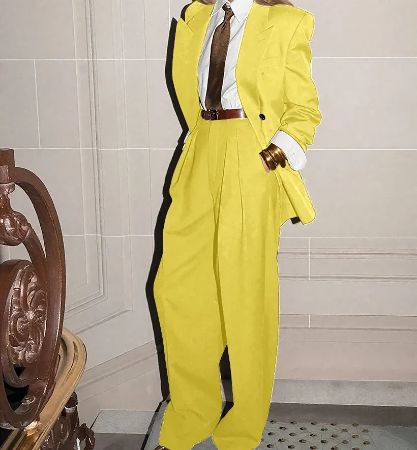 Custom Made Female Chic Business Suit Double-breasted Peaked Lapel 2 Pieces(Jacket+Pants) Unisex Casual Formal Oversized Blazer