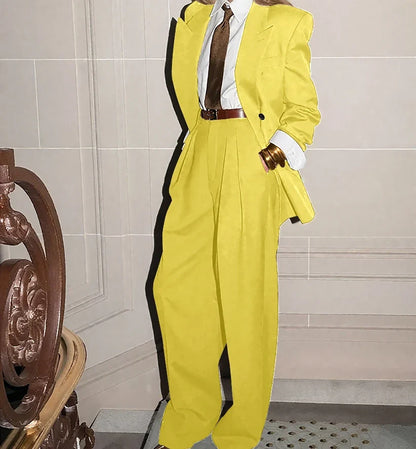 Custom Made Female Chic Business Suit Double-breasted Peaked Lapel 2 Pieces(Jacket+Pants) Unisex Casual Formal Oversized Blazer