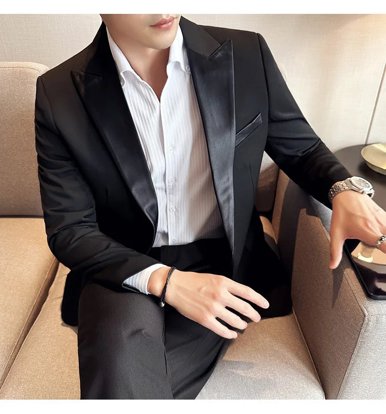 Men's Slim Fit Wedding Suit – Jacket, Vest & Pants | Smart Casual Black Tuxedo for Groom