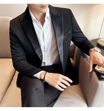 Men's Slim Fit Wedding Suit – Jacket, Vest & Pants | Smart Casual Black Tuxedo for Groom
