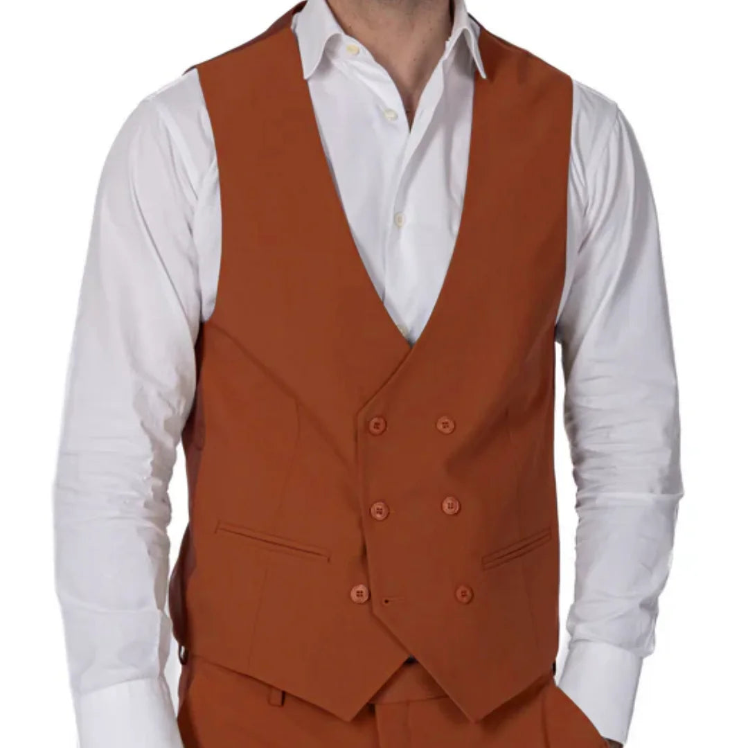 Men Formal Vest Double Breasted Solid Color Waistcoat for Wedding and Business