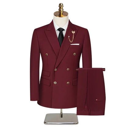 Men's 2 Piece Double Breasted Suit Set Slim Fit Peaked Lapel Formal Blazer Pants Luxury Business Wedding Groom Tuxedo For Men