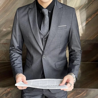 Suit (Blazer + Vest + Pants) Men's Smart Casual Business Formal Korean Style Banquet Suit