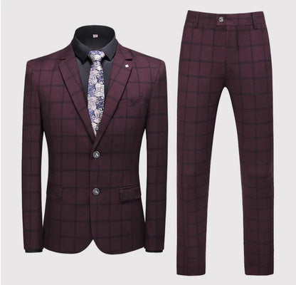 Men's Suit Set – Blazer, Vest & Trousers – British Grid Smart Casual for Business & Weddings