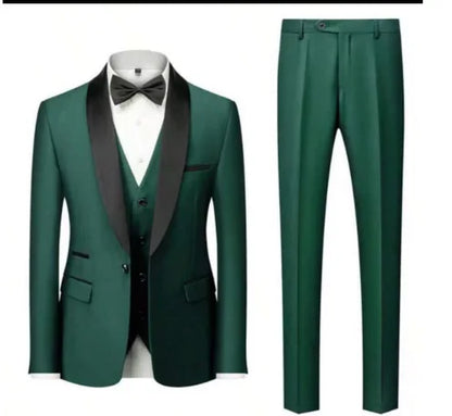 Men's black 3-piece slim fit elegant formal casual 3-piece set jacket vest pants business wedding dance regular sports jacket