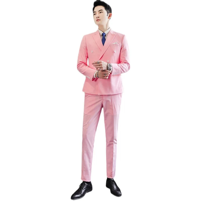 Men's Double-Breasted Suit Jacket and Trousers – Formal Business & Wedding 2-Piece Set