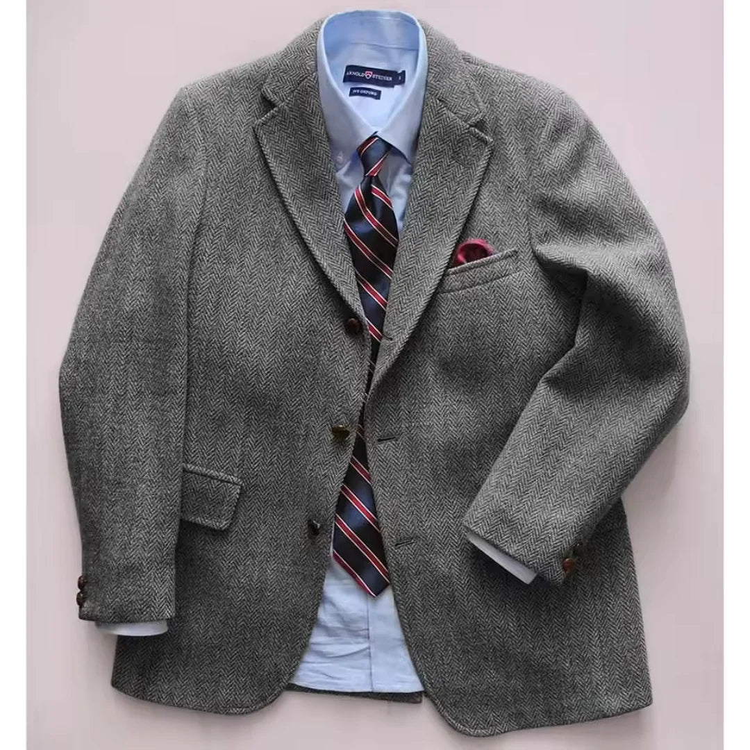 Men's Brown Herringbone Tweed Blazer XS-6XL Single Breasted Notch Lapel Formal Business Wedding Prom Jacket Wool Tuxedo Coat