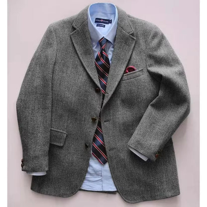 Men's Brown Herringbone Tweed Blazer XS-6XL Single Breasted Notch Lapel Formal Business Wedding Prom Jacket Wool Tuxedo Coat