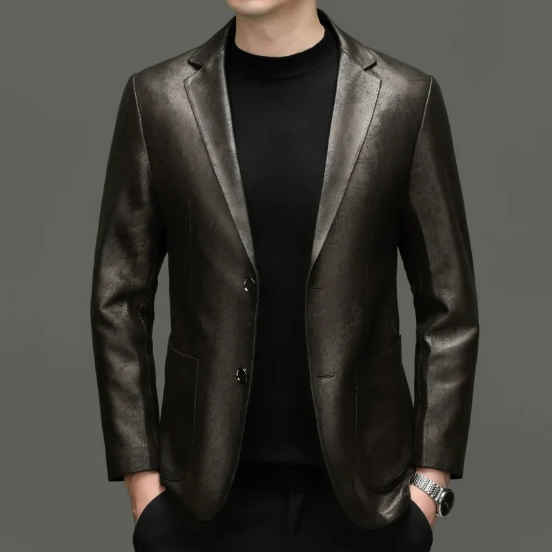 Sheepskin Leather Blazer for Men — Slim Fit Suit Jacket for Smart Casual & Spring Wear
