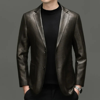 Sheepskin Leather Blazer for Men — Slim Fit Suit Jacket for Smart Casual & Spring Wear