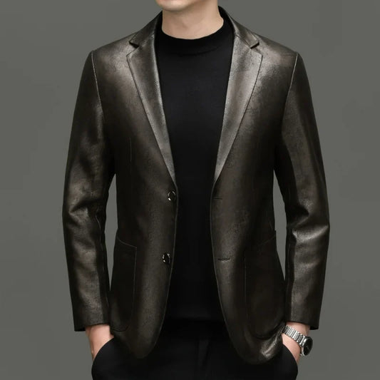 Sheepskin Leather Blazer for Men — Slim Fit Suit Jacket for Smart Casual & Spring Wear