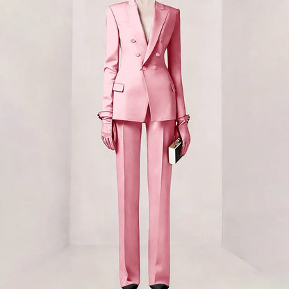 Purple Women Suit Double-breasted Peaked Lapel Two Pieces(Jacket+Pants) Modern Fashion Slim Business Office Lady Set Custom
