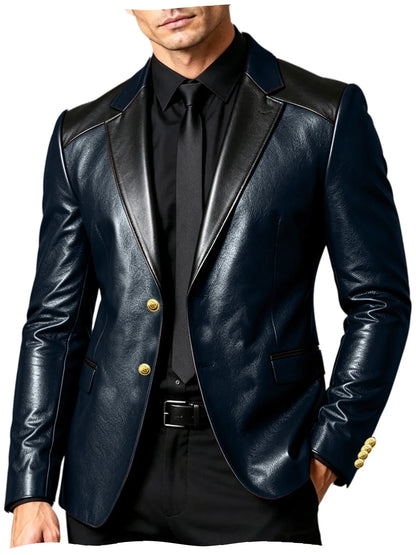 PU Leather Men's Suit Blazer Patchwork Style Wedding Groom Tuxedo Formal Office Prom Jacket High Quality Business Casual Coat