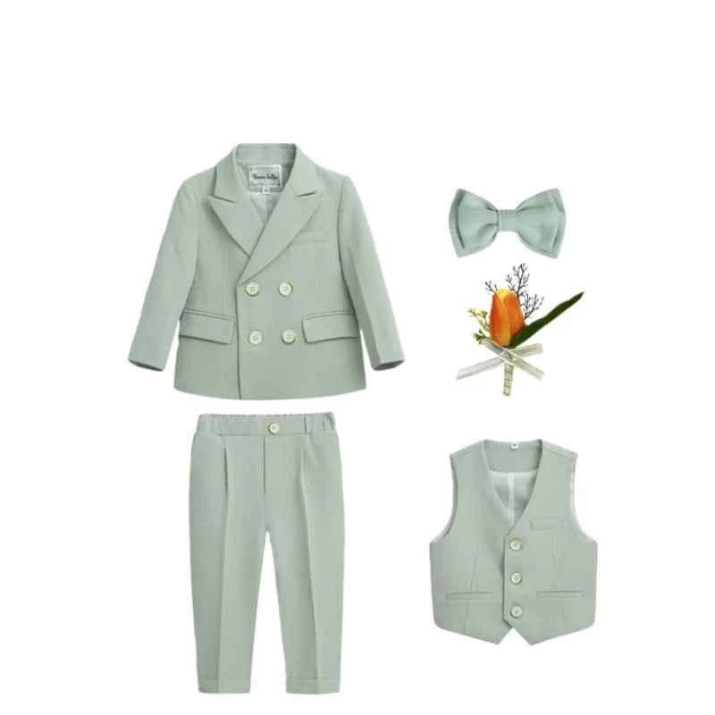 Kids Formal Suit Set Boys Girls Wedding Blazer Multi-Piece Pink Performance Costume