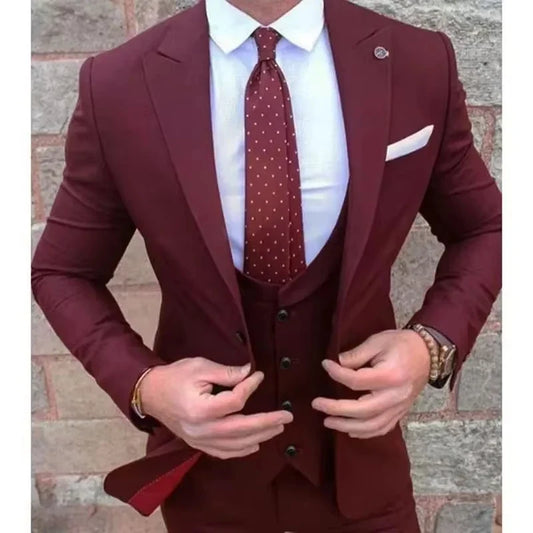 Formal Wedding Prom Men Suits Slim Fit Male Business Groom Tuxedo Party Dinner Blazer 3 Piece Sets Costume Jacket+Vest+Pant