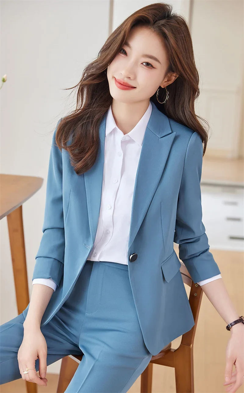 2025 Fashion Black Women Pant Suit 2 Piece Set Office Ladies Female Business Work Wear Formal Blazer Jacket And Trouser