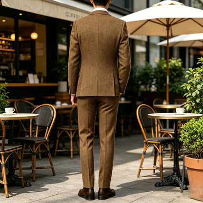 3-Piece Suit Men Herringbone Tweed Slim Fit Blazer Vest Pants Set for Wedding Business Formal