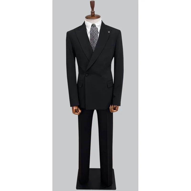 Men's Elegant Vintage Black Double Breasted Suit