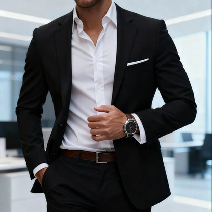 Men's Burgundy 2-Piece Suit Set (Blazer + Trousers Only, No Vest Included),Slim Fit Formal Business Wedding Party Jacket & Pants