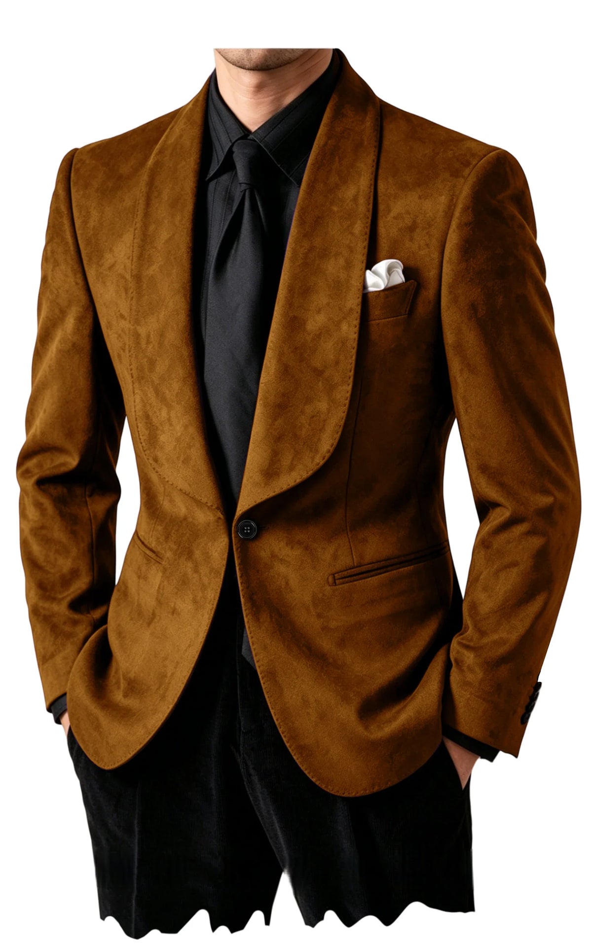 Luxury Men's Faux Suede Blazer Shawl Lapel 1 Button Slim Fit Tuxedo Jacket Business Casual For Wedding Party Prom Suit Coat