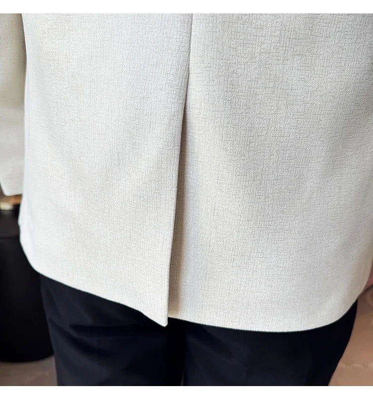 Vintage Suede Line Bronzing Striped Suit Coats 2025 Autumn New High Quality Men Slim Business Social Formal Suit Coats Tailcoat