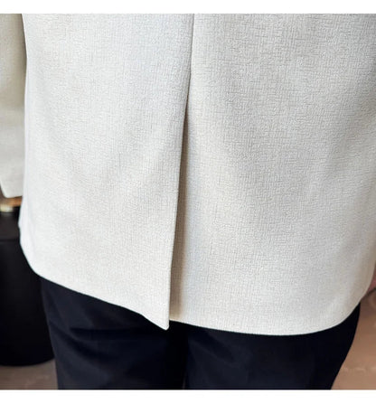 Vintage Suede Line Bronzing Striped Suit Coats 2025 Autumn New High Quality Men Slim Business Social Formal Suit Coats Tailcoat