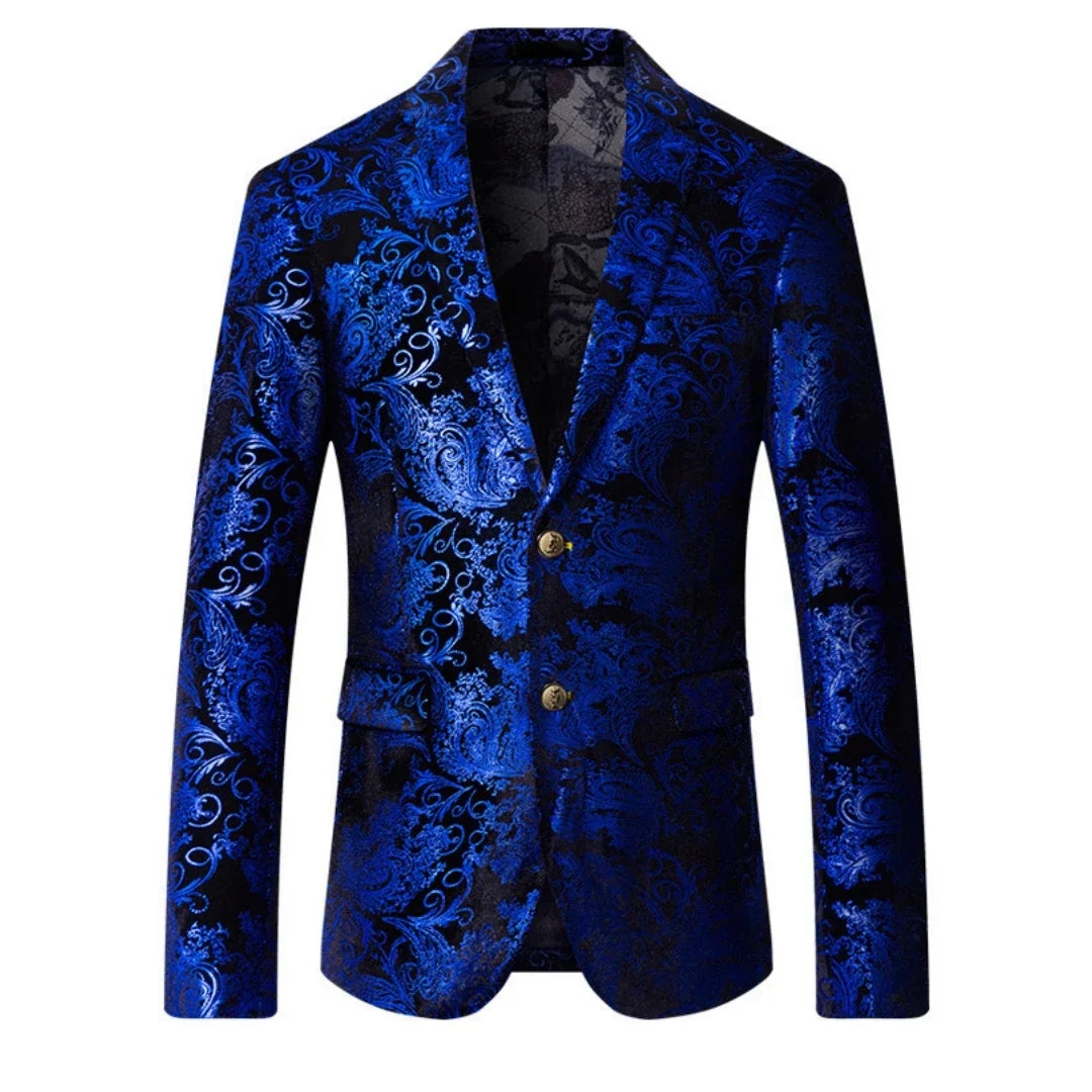 Men's Suit Jacket Black Gold Floral Applique Single Button for Wedding Party Performance