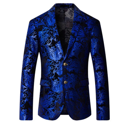 Men's Suit Jacket Black Gold Floral Applique Single Button for Wedding Party Performance