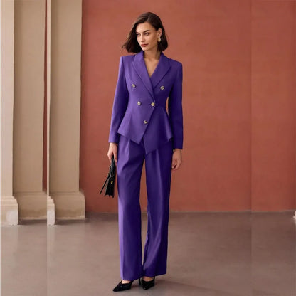 High Quality Purple Women's Suits Double Breasted Peak Lapel Slim Fit Clothing Customized 2 Piece Jacket Pants Sets Blazer 2026