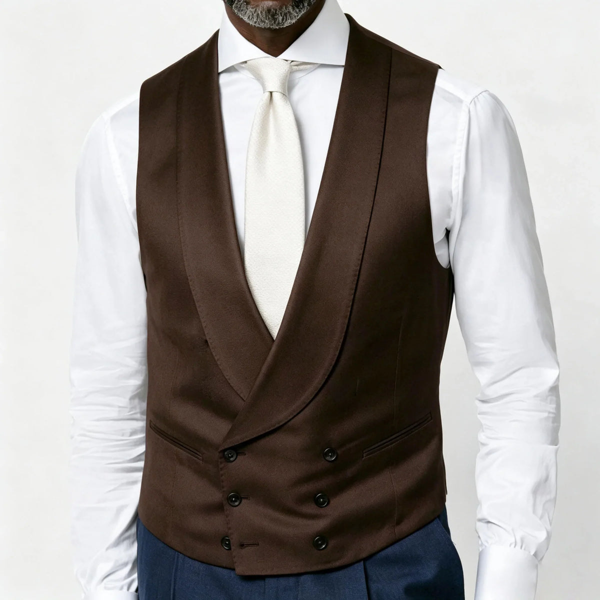 Men's Vest Beige Double Breasted Lapel Solid Waistcoat for Wedding & Formal Occasions