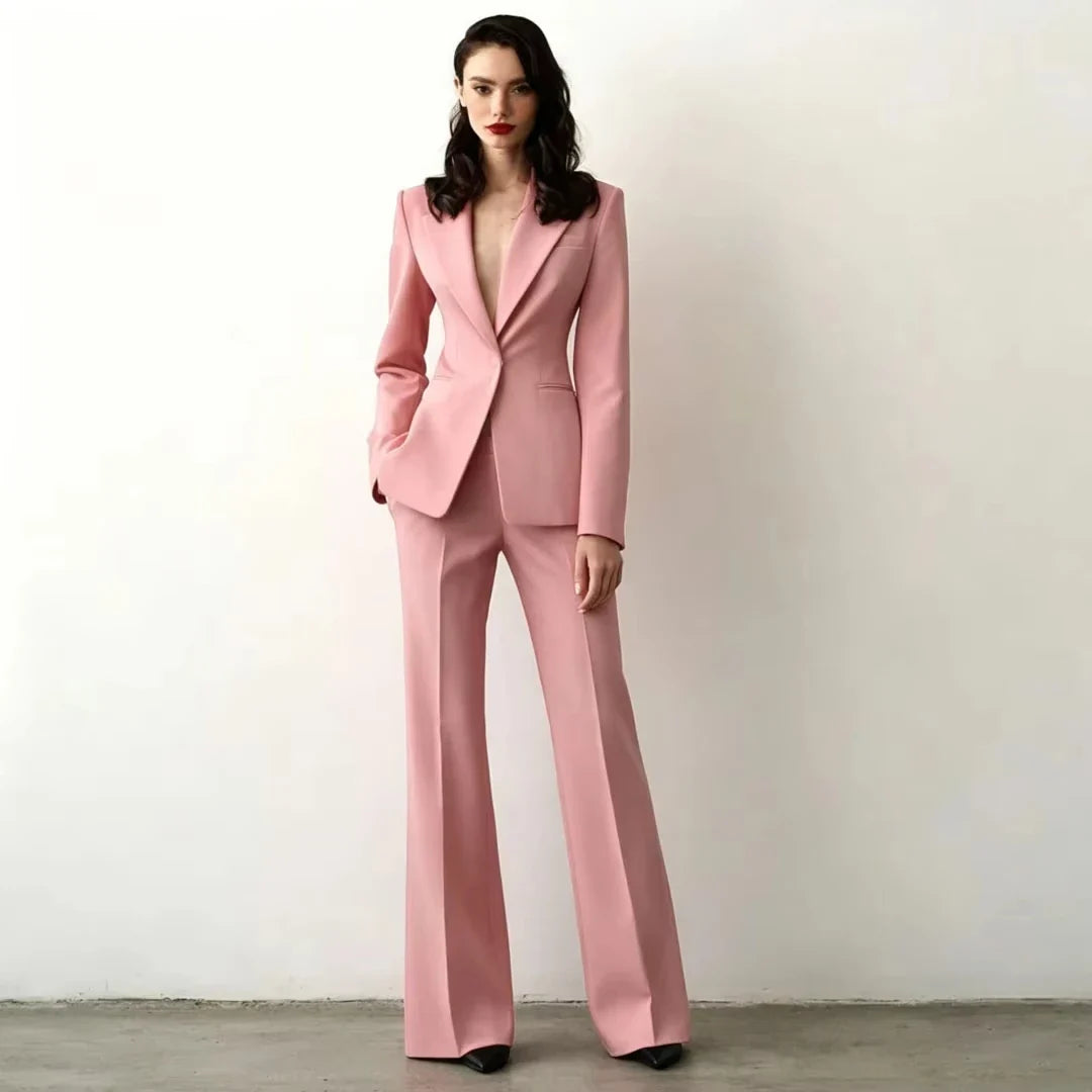 Tailor Made Women's Suit Slim Fit Notch Lapel 2 Pcs Workplace Style Blazer Female Business Work Wear (Jacket+Pant）