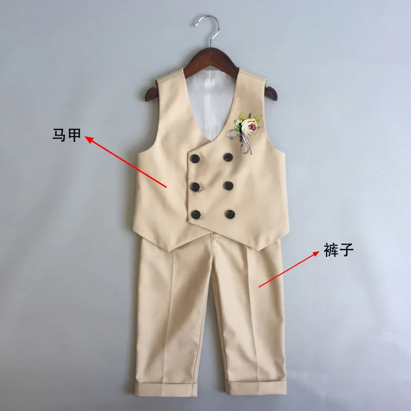 Children Formal Tuxedo Suit Flower Boys Wedding Dress Kids 1 Year Birhtday Photograph Suit Children Performance Party Costume