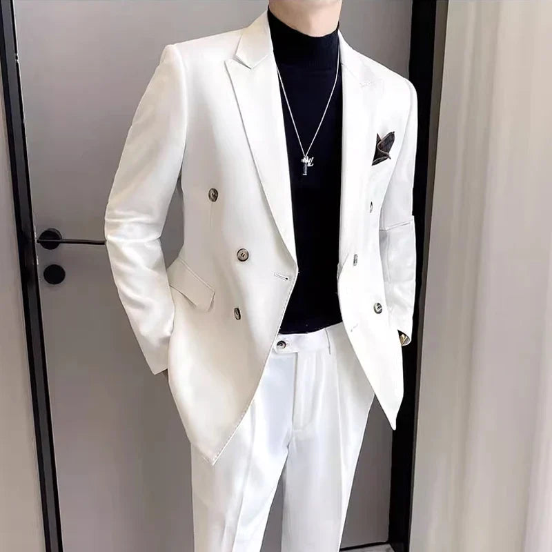 Men's Double-Breasted 2-Piece Suit – Slim Fit, Formal Business & Wedding
