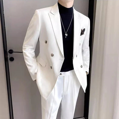 Men's Double-Breasted 2-Piece Suit – Slim Fit, Formal Business & Wedding