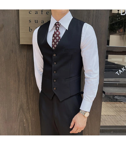 ( Jacket+Vest+Pants ) ltalian Style Luxury High-end Fashion Solid Color Mens Business Slim Suit 3Piece Set Groom Wedding Tuxedo