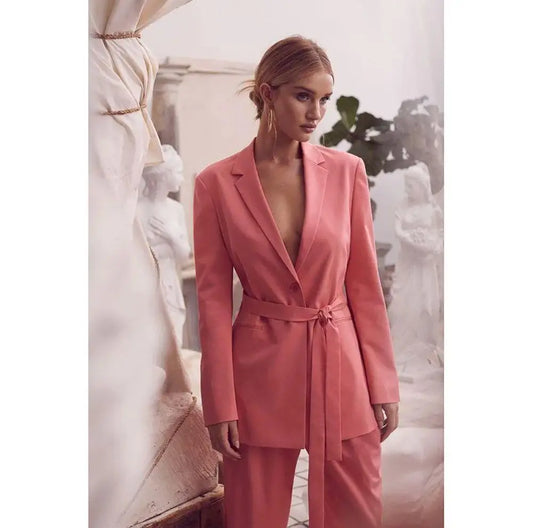 Fashion Elegant  Women Suits 2 Pieces With Belt Formal Casual Prom Party Pants Sets Blazer with Pants